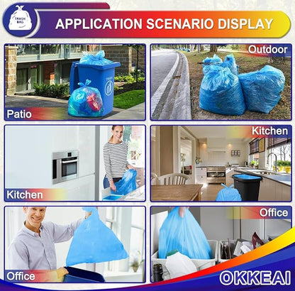 OKKEAI 8 Gallon Kitchen Trash Bags Blue Garbage Bags Strong 30L Trash Can Bags Medium Wastebasket Bin Liners for Home Office, Lawn,Bathroom,60 Count (Fits 7-10 Gallon Bins)