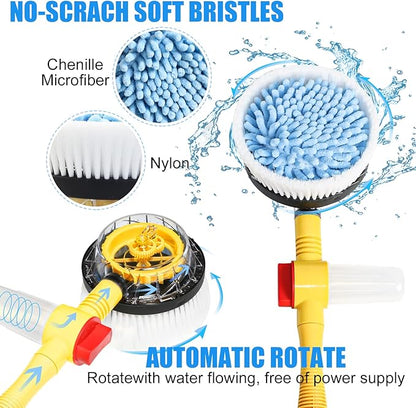 Rotating Car Wash Brush, Car Wash Brush with Long Handle,Automatically Foams Car Wash Kit with Car Cleaning Brush,Pressure Washer Gun and Hose Nozzle for Cars,Yards,Gardens,Pets etc