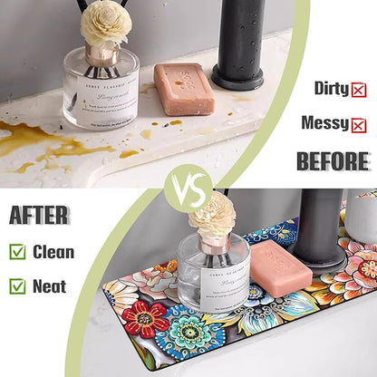 Sink Faucet Absorbing Mat, 2 Pack Drying Mat Around Faucet Sink Splash Guard Behind Faucet Sinkmat For Kitchen Bathroom Island Rv 24 * 5.5 Inch (60 * 14 cm)