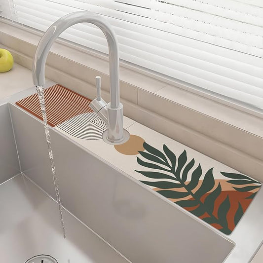 24" X 5.5" Kitchen Sink Splash Guard Faucet Mat Boho Super Absorbent Fast Drying Faucet Guard & Draining Mat Sink Splash Guard Behind Faucet for Kitchen, Bathroom