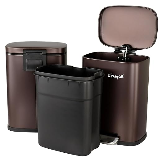 Elama Kitchen, Home and Office Versatile Step Trash/Recycling Bin with Slow Close Mechanism (3 Piece 7.9 Gallon + 2 x's 1.32 Gallons Bronze)