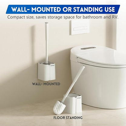 Y-in Hand Toilet Bowl Brush and Holder Set, Compact Toilet Scrubber Brush for RV and Bathroom Cleaning, Durable Classic 360°PP Bristle, Drip-Proof, Wall Mountable.（White）