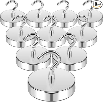 FINDMAG Magnetic Hooks for Cruise Cabins, 150lbs Magnetic Hooks for Hanging Heavy Duty for Food Truck Accessories, Classroom Decor, Whiteboard Magnets, Kitchen Organization, 10 Pack, Silver