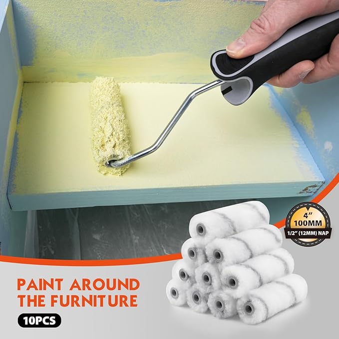 ROLLINGDOG Contractor’s Dog 4 Inch Mini Paint Roller Covers- 4" Polyester Roller Sleeves with 1/2" Nap for Semi Smooth to Semi Rough Surfaces (Pack of 10)