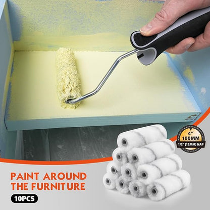ROLLINGDOG Contractor’s Dog 4 Inch Mini Paint Roller Covers- 4" Polyester Roller Sleeves with 1/2" Nap for Semi Smooth to Semi Rough Surfaces (Pack of 10)