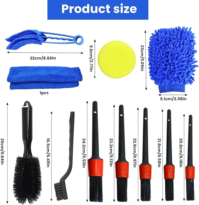 15 Pcs Car Cleaning Kit, Car Detailing Wash Brush Set, Auto Interior External Wash Cleaning Set for Car Motorcycle Bike Wheels, Engine, Emblems, Air Vents, Dashboard, Leather