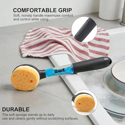 6-Piece Dish Brush Refill Set – 3 Durable Bristle Brush Heads and 3 Non-Scratch Sponge Refills – Replacement Heads for Soap Dispensing Dish Wand – Versatile Kitchen Scrubbing Kit