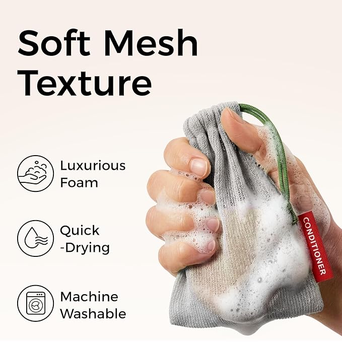 ZOMCHI Mesh Soap Saver Bags, Soap Holder Pouch for Shower, Body & Shampoo Bars, Travel Pouch Bag with Hanging Loop (3 Pack, Gray)