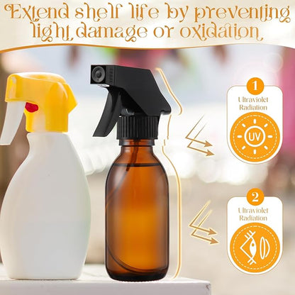 Honeydak 8 Set 4 oz Amber Glass Spray Bottles Kit Small Empty Spray Bottle for Essential Oil Mini Fine Mist Spray Bottle with Nozzle Dropper Label Refillable Container for Cleaning Solutions Skin Care
