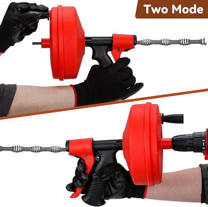 50 FT Double Mode Drain Snake Tools, 11-in-1 Drain Auger for Sink and Drain Unblocking, Plumbing Snake for Kitchen, Bathrom and Shower Sink, Drain Clog Remover for Real DYIs
