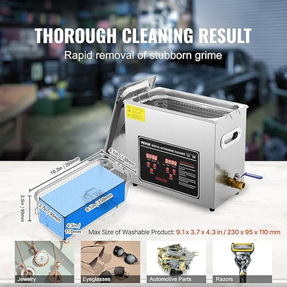 VEVOR 6L Ultrasonic Cleaner with Digital Timer & Heater, Professional Industrial Cleaner for Glasses Watch Rings Small Parts Circuit Board