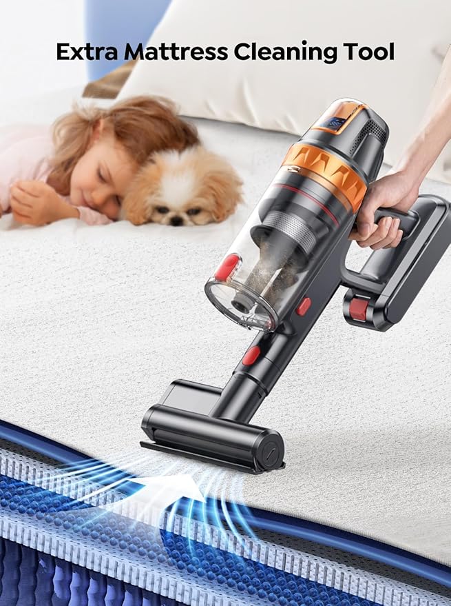 Cordless Vacuum Cleaner, 650W 55KPA 70Min with Extra Mattress Cleaning Tool, Stick Vacuum Cleaners for Home, Self-Standing, Wall Mount Charging, Stick Cordless Vacuum for Floor Pet Hair Carpet