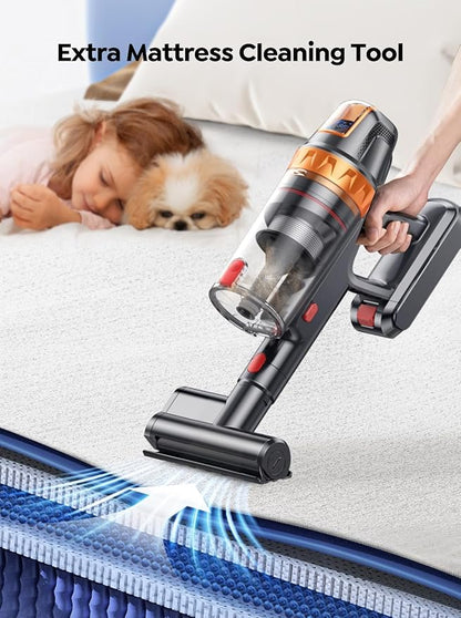 Cordless Vacuum Cleaner, 650W 55KPA 70Min with Extra Mattress Cleaning Tool, Stick Vacuum Cleaners for Home, Self-Standing, Wall Mount Charging, Stick Cordless Vacuum for Floor Pet Hair Carpet