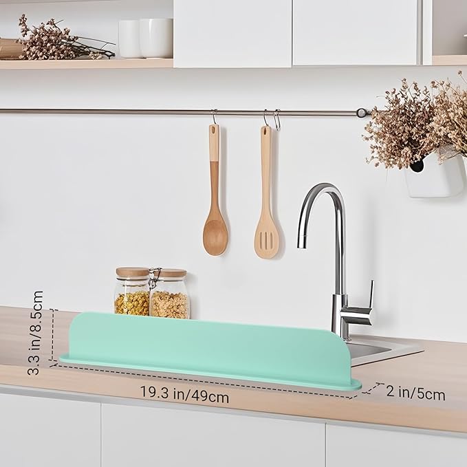 19.3 inch Kitchen Sink Splash Guard, Silicone Sink Baffle Splash Guard, Backsplash Protector for Kitchen Countertop & Bathroom Bathtub with Non-Slip Strong Suction, Mint Green