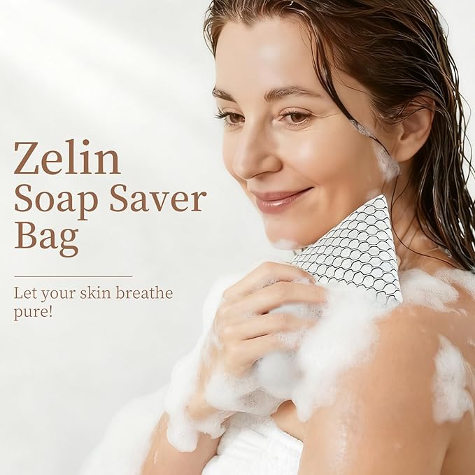 zelin Soap Bags, 2 Pack Exfoliating bar soap Pouch with Double Layer Premium Fabric, Soap Saver Bag for Foaming and Skin Cleansing (Pearl White and Ink Black)