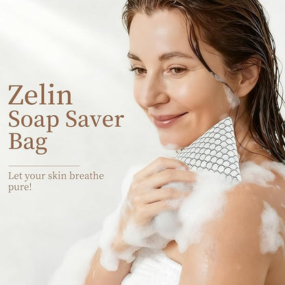 Zelin Soap Bags, 2 Pack Medium Size Exfoliating Bar Soap Pouch with Double Layer Premium Polyester Fabric, Soap Saver Bag for Foaming and Skin Cleansing (Pearl White and Ink Black)