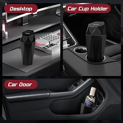 Car Trash Can with Lid, Mini Car Trash Cup with 15 Additional Trash Bags, Car Accessories for Interior, Leakproof Vehicle Garbage Bin for Car, Home, Office - 1 Pack, Black