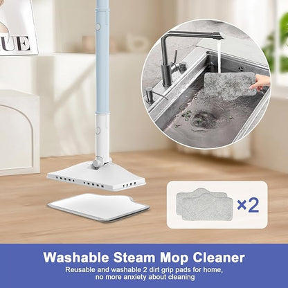 6-in-1 Steam Mop, 1200W Rotated Steam Cleaner for Home, 2 Modes, 400ML Removable Tank, 23FT Power Cord, 2 Pads, Multi-Surface Steamer for Hard Floor, Laminate Floor, Tiles Cleaning (Light Blue)