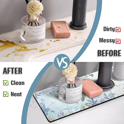 Sink Faucet Absorbing Mat, 2 Pack Drying Mat Around Faucet Sink Splash Guard Behind Faucet Sinkmat For Kitchen Bathroom Island Rv 15 * 5.5 Inch (38 * 14 cm)