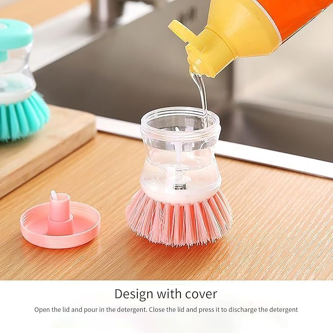 Dish Brush with Soap Dispenser, Dish Scrubber with Soap Dispenser with Comfortable Holder for Pot Pan Sink Cleaning, Dish Scrubber Brush, Soap Dispensing Dish Brush, 1pack, Green