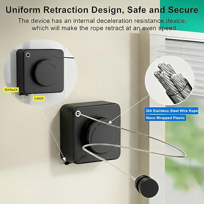 13.8ft(4.2M) Retractable Clothesline, Non-sag Clothesline, Indoor & Outdoor Heavy Duty Retractable Clothesline, Wall Mounted Stainless Steel Washing Line (Black)