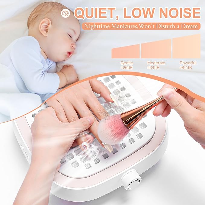 Powerful Nail Dust Collector - 130W Electric Low Noise Dust Collector Nail Tech Lint Free - Adjustable Vacuum Fan Vent Dust Collector Extractor for Acrylic Gel Nail Salon, White