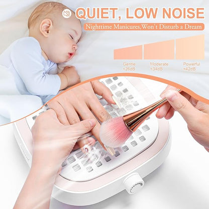 Powerful Nail Dust Collector - 130W Electric Low Noise Dust Collector Nail Tech Lint Free - Adjustable Vacuum Fan Vent Dust Collector Extractor for Acrylic Gel Nail Salon, White
