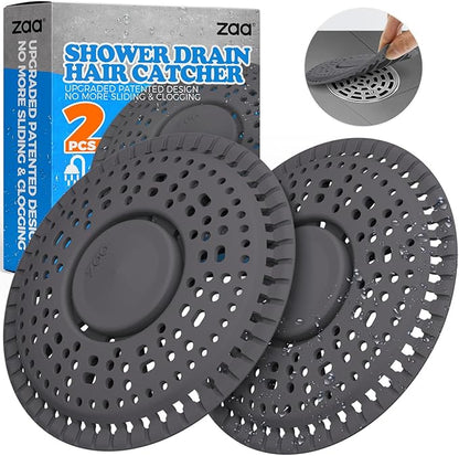 zaa Shower Drain Hair Catcher, Upgraded 2Pack Premium Silicone Drain Protector & Shower Drain Cover for Regular Floor Drains of Shower Room, Bathroom, Dark Gray