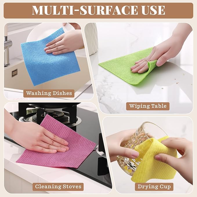 Homaxy Swedish Dishcloths for Kitchen, 6 Pack Reusable Paper Towels with Clips, Absorbent Cellulose Sponge Dish Cloths for Washing Dishes, Non-Scratch & Odor-Free Dish Rags, Multicolor Assorted