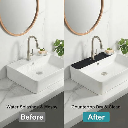 Customizable Kitchen Sink Faucet Mat: 30"Lx5.5"W Bathroom Counter Protector Drip Catcher - Splash Guard with Pre-Cut Center Hole, Trimming to Fit 2 & 3 Hole Faucet & Irregular Sink with Soap Dispenser