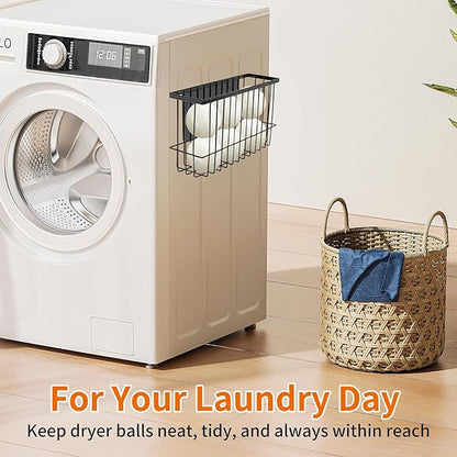 Magnetic Dryer Ball Storage for Laundry Room, Magnetic Lint Bin Basket Organization Storage, Iron Built-in Magnet Dryer Ball Holder Basket Fridge Container for Laundry Room Organizer