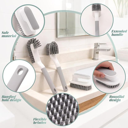 3-Piece Multi-Functional Cleaning Brushes Set - Shoe Brush, Laundry Brush, Scrub Brush for Bathroom, Toilet, Kitchen, Durable Bristles, Comfort Grip Handles