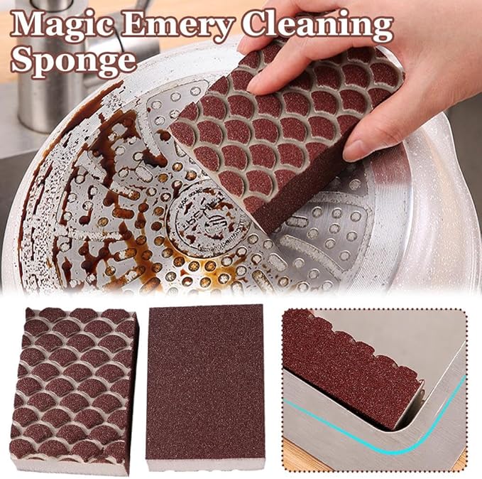 Magic Emery Cleaning Sponge Double Sided Scrubber for Kitchen Heavy Stain Removal Rust and Scale Eraser for Pots Sinks Ovens Cookware Kitchen Cleaning