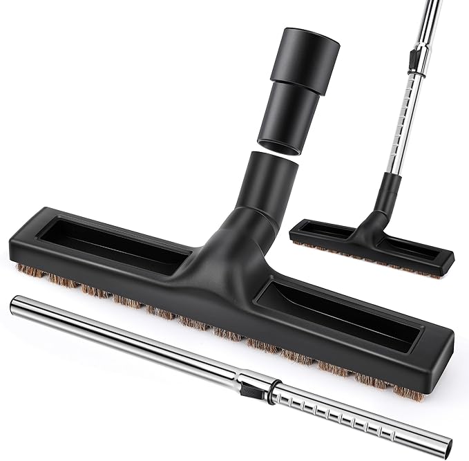 Universal Vacuum Extension Wand Kit with 14" Horsehair Floor Brush & 1.25'' Adapter, Adjustable Vacuum Floor Brush & Extension Wand Compatible with Shark Vacuums Attachments