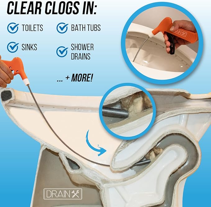 Pistol Grip Grabber Claw, Drain Clog Pickup Snake, Remove Hair and Clogs from Sink, Shower, Tub, Toilet Drains, 2-Ft