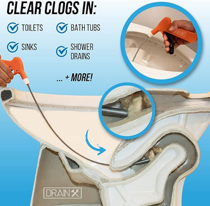 Pistol Grip Grabber Claw, Drain Clog Pickup Snake, Remove Hair and Clogs from Sink, Shower, Tub, Toilet Drains, 2-Ft