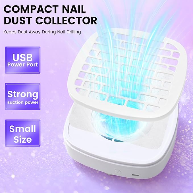 Nail Drill with Dust Collector Kit: 20000RPM Professional Electric Nail File for Acrylic Gel Removal, Manicure Pedicure Polishing, Complete Nail Tool Set in Cosmetic Bag for Home Beginners (Silver)
