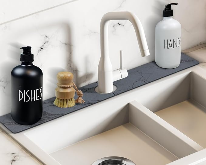Faucet Splash Guard for Kitchen Sink – Super Absorbent Diatomite Stone Mat, Quick-Drying, Prevents Moisture Buildup, Durable Counter Protector for Kitchen or Bathroom
