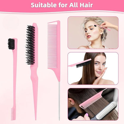 Hair Brush Set with Continuous Spray Bottle，Slick Back Hair Brush Back Brushing, Combing, Slicking Hair (PINK)