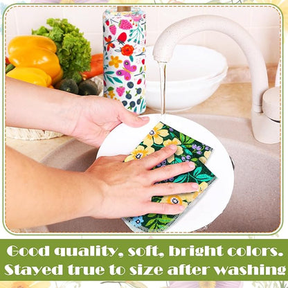 Redbaker 18 Pcs Flower Reusable Paper Towels Rolls Washable Paperless Paper Towels Bulk Cloth Cotton Napkin with Cardboard Reusable Napkins for Kitchen Dishes Bathroom Home Table