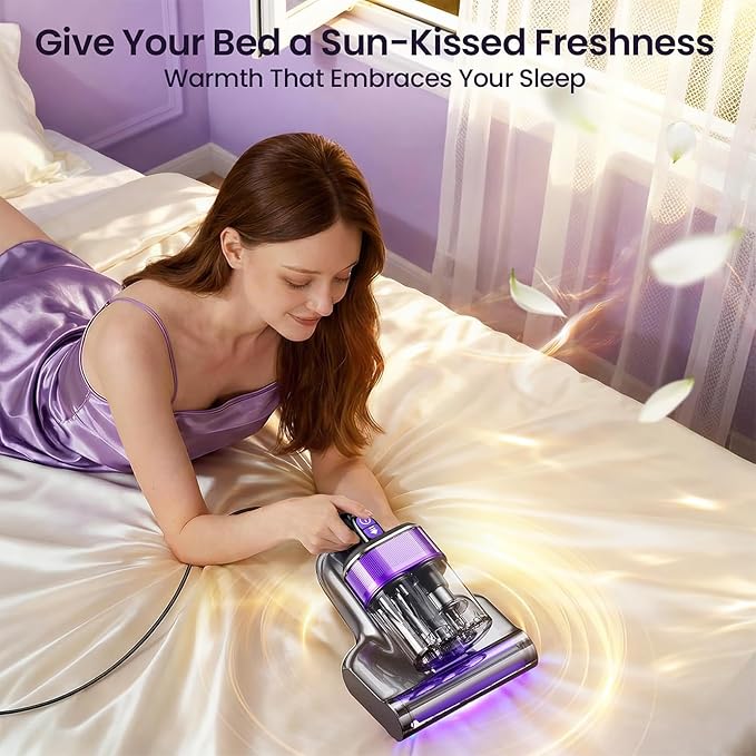 Maircle Mattress Vacuum Cleaner with UV Light, Bed Vacuum with Dust Detection, 16KPa Handheld Vacuum with LED Display, 40,000 Beats/Min Tapping, 150°F Heat, HEPA Filter for Bed, Couch