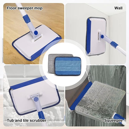 Qaestfy Baseboard Cleaner Tool with Handle, Wall Floor Mop with Extendable Long Handle Duster for Cleaning Window, Floor, Skirting Board, Ceiling, Shower, Tub Tile, Kitchen with 6 Reusable Pads