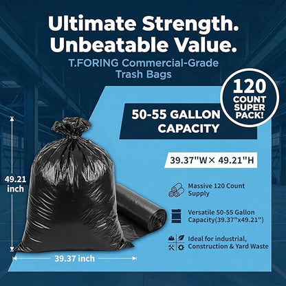 50-55 Gallon Black Trash Bags 120 Count - 40''x50'' Extra Large 50+ Gallon Garbage Bags,Unscented Strong Huge Can Liners for Construction Industrial Yard Outdoor Commercial