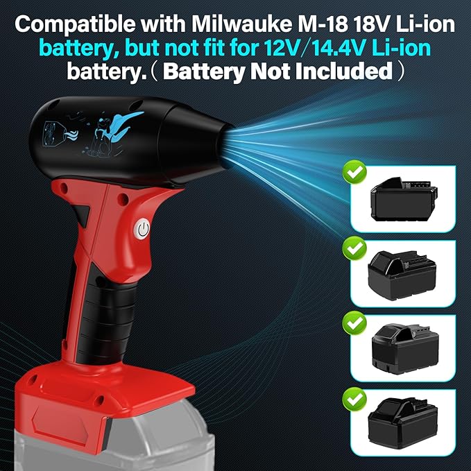 Mini Jet Blower Portable Violent Turbo Fan for Milwaukee 18V M18 Battery, 4-Speed Wireless High Speed Handheld Fan, for Computer Key Board Cleaning,Hair Drying,Camping,Outdoors,Car (No Battery)