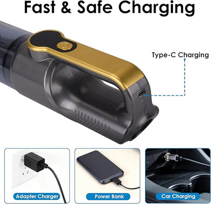 Handheld Vacuum Cordless, Car Vacuum Portable Cordless 6000mAh Dust Busters Rechargeable Brushless Motor 18000Pa Strong Suction, Portable Vacuum for Car Home with 6 Accessories, Yellow