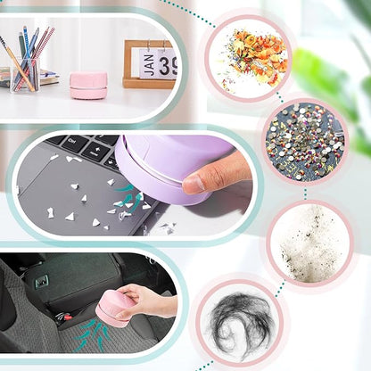 Honoson 2 Pcs Diamond Painting Tool Drill Quicker Picker for Spilled Diamonds 5d Painting Accessories Vacuum Cleaner Mini Table Desktop Sweeper Organizer Clean Art Beads Crumb(Pink, Purple)