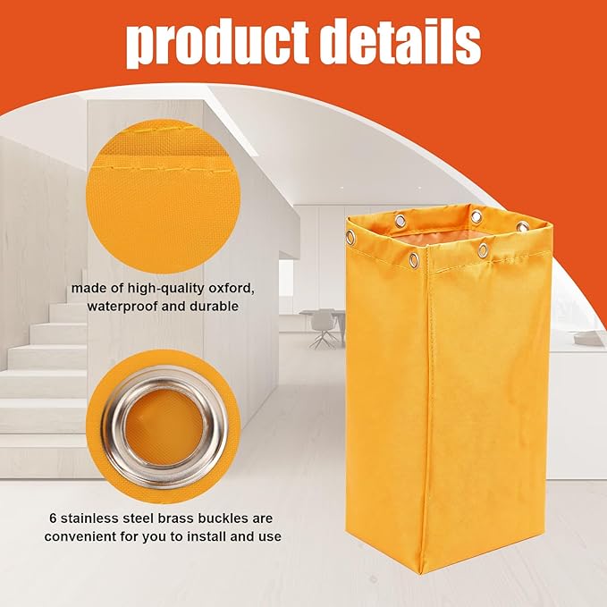 Replacement Janitorial Cleaning Cart Bag: Commercial Products 23 Gallon Industrial Janitorial Vinyl Cart Bag with 6 Brass Grommets - Size 16 x 11 x 27inches (Yellow)