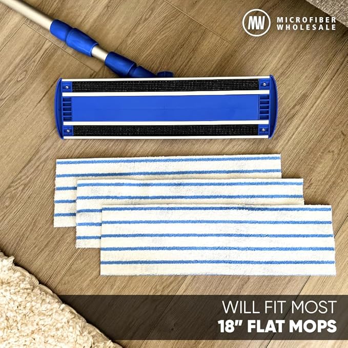 18" MWipes® Semi-Disposable Microfiber Mop Pads - Compatible with Swiffer Sweeper - Replacement Flat Mop Heads Compatible with Any Flat Mop System, 25 Pack