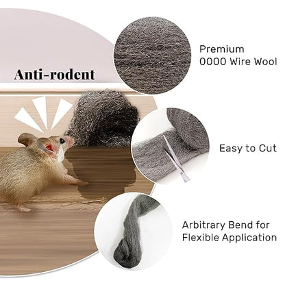 Daily Treasures 2pcs Steel Wool with Nitrile Material Gloves and Large Contact Shovel, Sharp to Prevent Rodents Steel Wool Mice Control, Rodent Control Excluder Mesh for Cracks Vents in Garden House