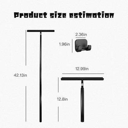 Telescopic Black Shower Squeegee for Glass Doors, Tile Shower Walls, and Bathroom - 13.19x43.13 Inch - Includes Suction Hook, Ideal Squeegee for Shower Glass